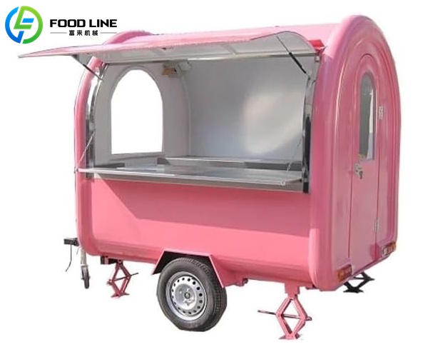 small round food truck trailer with concession window