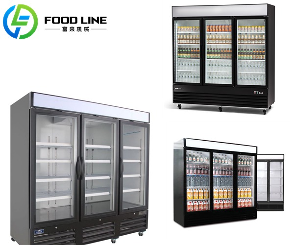 3 door cooler with illuminated display doors for drinks