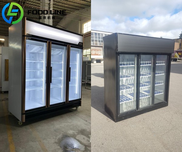 3 door glass front commercial cooler showcase