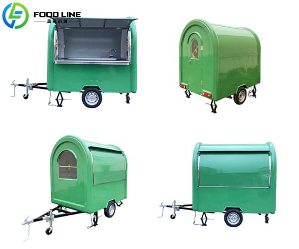 four grid layout mobile food trailer with round top
