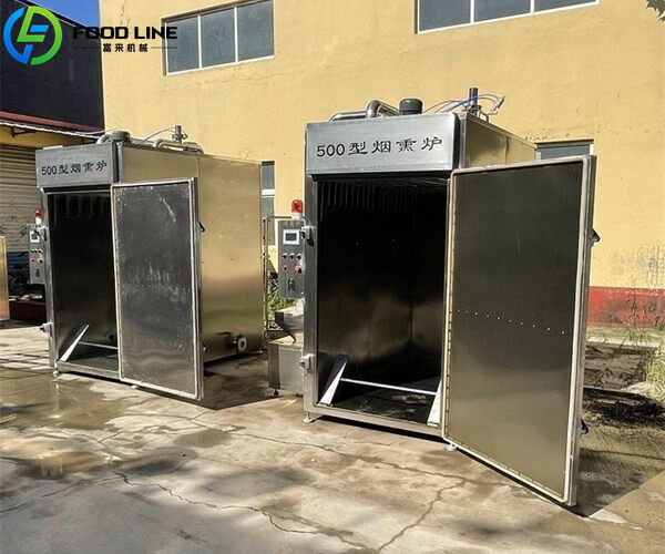 industrial smoke house processing smoked sausages