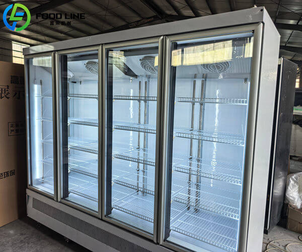 four door glass front commercial display refrigerator
