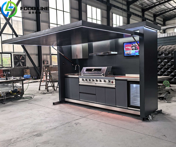 aluminum outdoor kitchen with 8 burner grill