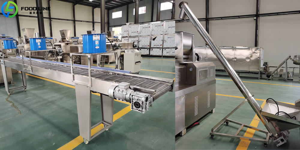 cooling conveyor and screw feeder in pet food line