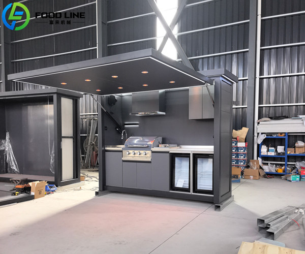 embossed metal panel outdoor kitchen with double door refrigerator