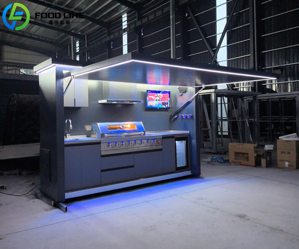 prefab outdoor kitchen with aluminum panel exterior