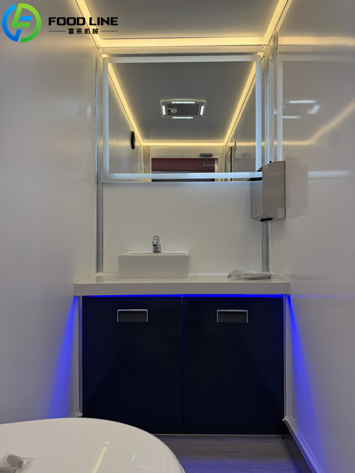 3 stall portable bathroom trailer with sink and mirror