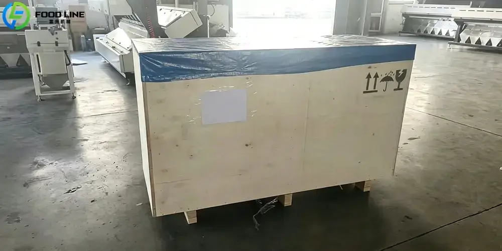 color sorting equipment in wooden crate for shipment