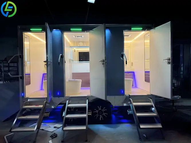 luxury 3 stall mobile restroom trailer with lighting