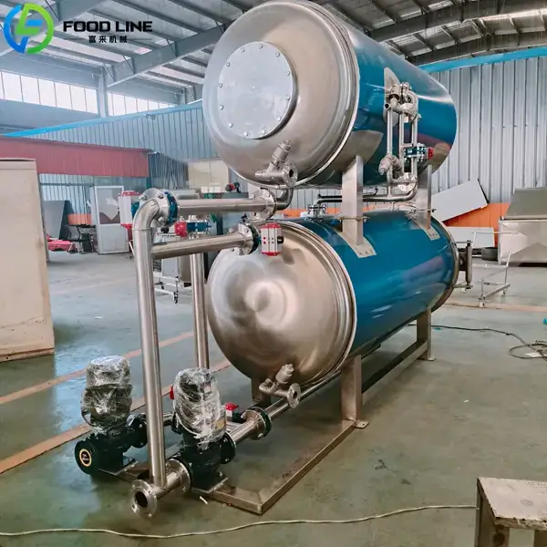 immersion sterilization retort with hot water circulation