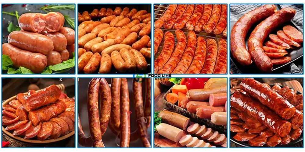 various sausage products from production line